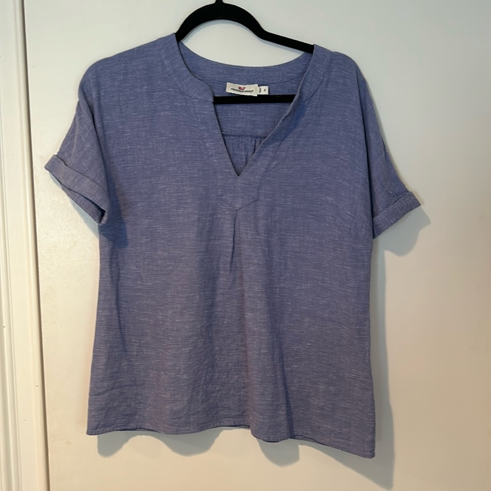 Vineyard vines linen blend short sleeved shirt size 4-blue